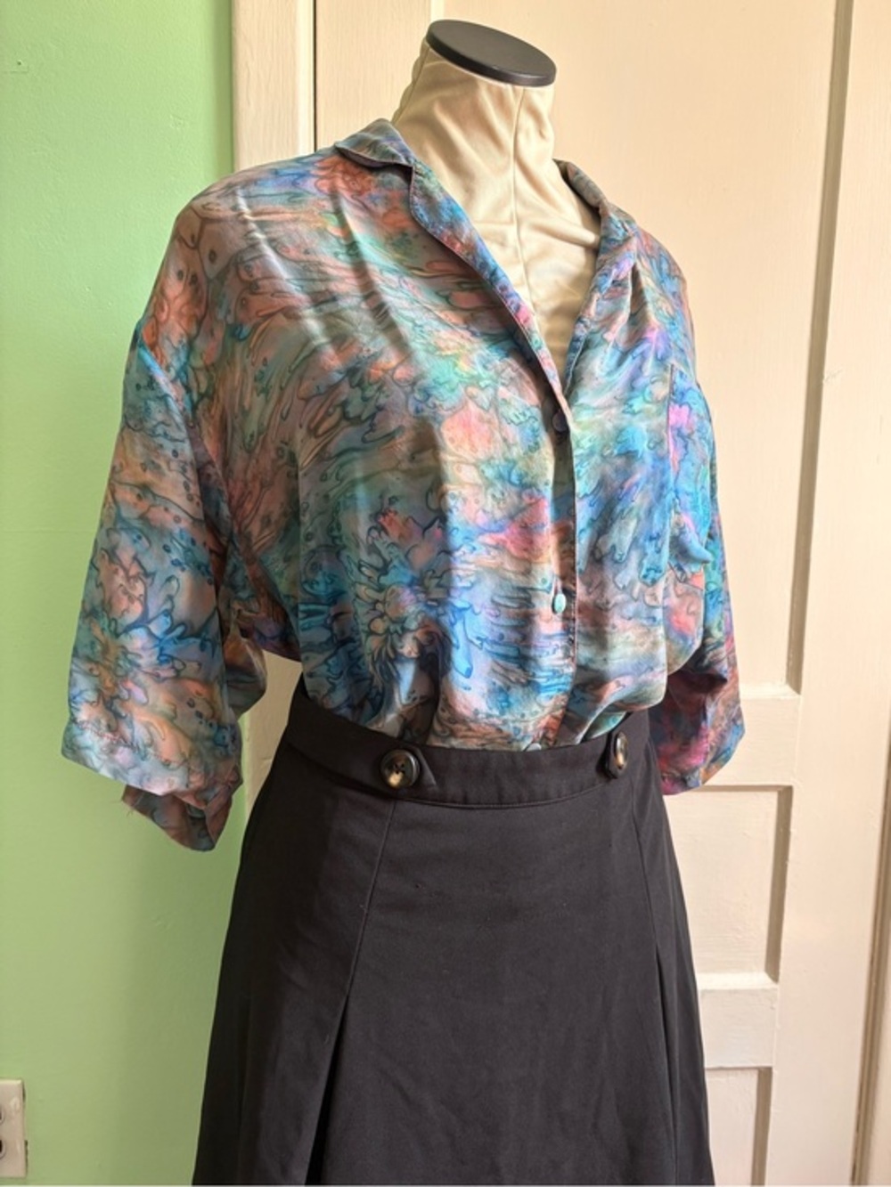 Jasmine 100% Silk Multicolor Watercolor Button-Down Shirt
